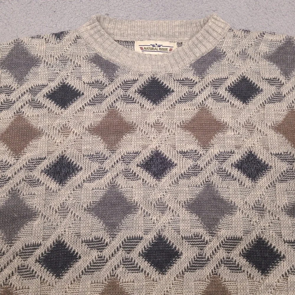 Vintage 90s‎ Natural Issue Sweater Mens XL Tan Brown Textured Cotton Knit
